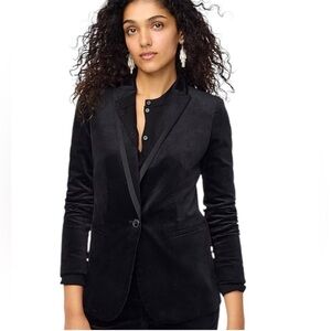 NWT J. Crew Petite Black velvet one-button blazer Piped Ribbon trimmed poetcore